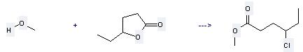 4-Hexanolide can react with methanol to get 4-chloro-hexanoic acid methyl ester. 